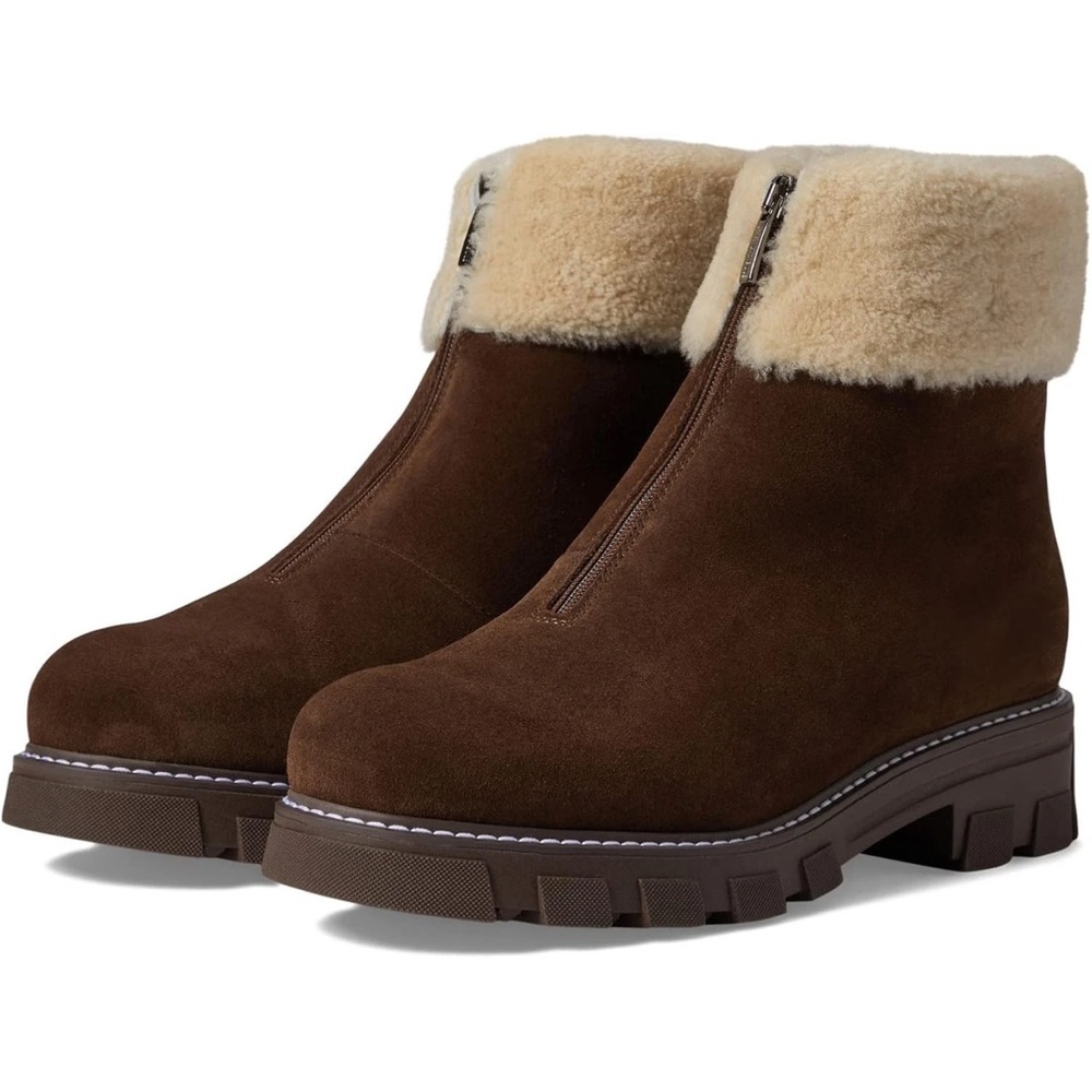 La CANADIENNE Chocolate Suede Ankle Boots with Shearling Trim